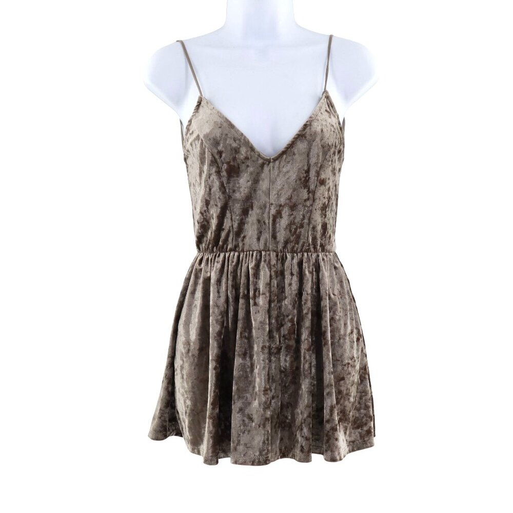 L.A. Hearts‎ Crushed Velvet Romper Womens S Brown Resort Festival Concert Shiny